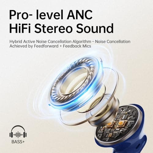 xinwld Adaptive Hybrid Active Noise Canceling 2026 Wireless Earbuds, 6 Mics ENC Clear Call Ear Buds, Hi-Res Audio Deep Bass Bluetooth 5.4 Headphones, 40H Playtime, Wireless Charging, LED, USB-C, Blue 5