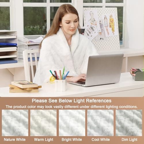 Electric Heated Blanket Wireless, King Size Electric Blanket with Dual Control, Fast Heating Blanket with 10 Heating& 10 Time Settings, Tufted Sherpa Heated Blanket, ETL Certified, White, 90"x100" 8