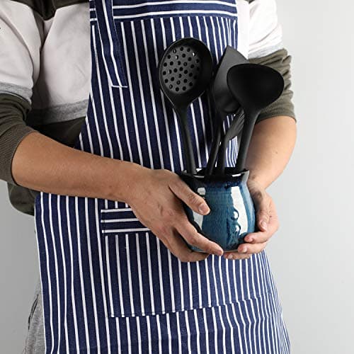 Ceramic Utensil Holder, Small Utensil Crock Ideal for Spoons, Forks and Knives, Easy to Clean 30 oz (Gradient Blue) 5