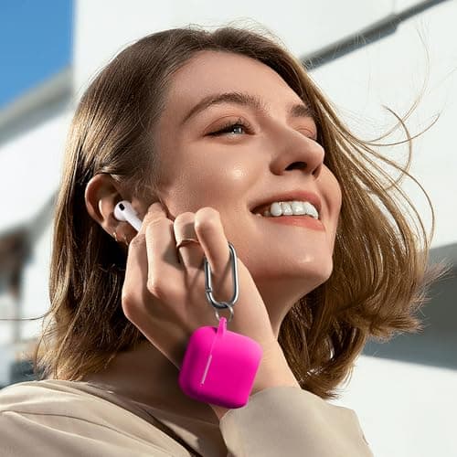 Charlam Compatible with AirPods 4 Case(2024), Soft Silicone Protective Cover for Apple AirPods 4, with Keychain, Cleaning Kit & Anti-Loss Strap, AirPods 4th Generation Case for Women Men, Rose Pink 7