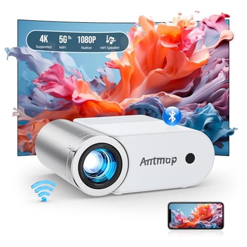 Antmap Mini Projector with WiFi and Bluetooth, 1080P Support Portable Projector for iPhone, 200” Portable Projectors for Bedroom, Compatible with Phone/Pad/Laptop/TV Stick