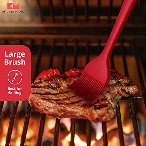 Kitchen Mama Silicone Basting Pastry Brush: Set of 2 Heat Resistant Basting Brushes for Baking, Grilling, Cooking and Spreading Oil, Butter, BBQ Sauce, or Marinade. Dishwasher Safe (Red) 3