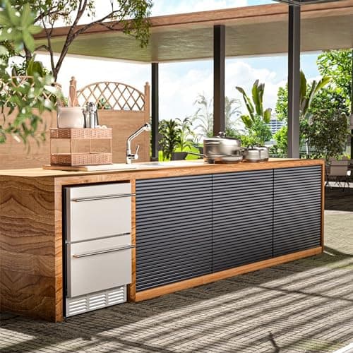 EUHOMY 24 Inch Under Counter Double Drawer Fridge, Weather Proof Stainless Steel Outdoor Beverage Refrigerator for Patio, Built-in Beverage Fridge for Home & Commercial Use Stainless Steel Silver 7