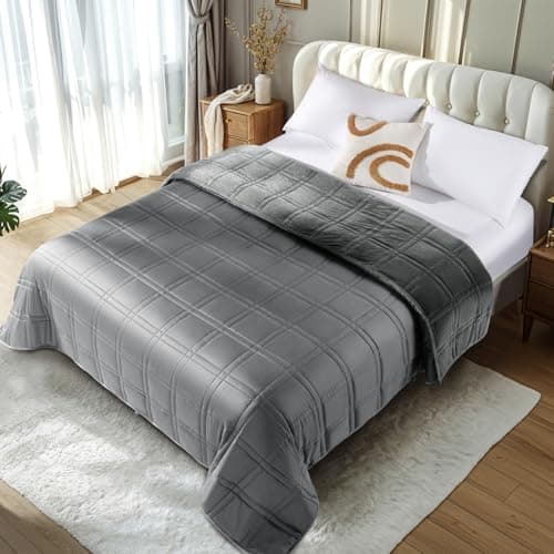 LBRO2M Cooling Weighted Blanket 15 lbs 60"X80" with One Cooling Side, Flannel Heavy Blanket with Glass Beads, Soft Thick Comfort Blankets for Adults Bed Heavy Blanket, Gray
