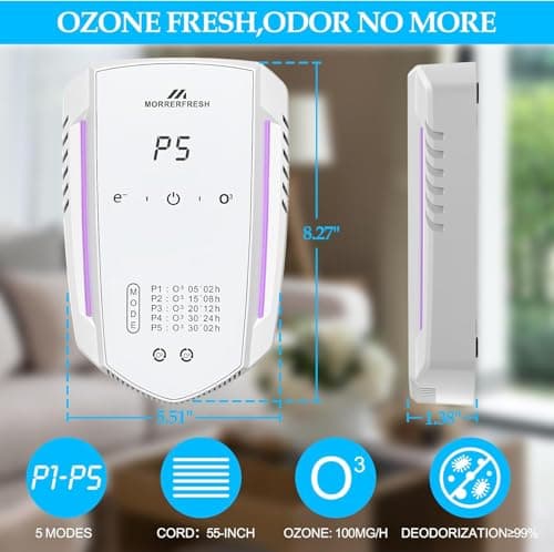 Morrerfresh Ozone Odor Eliminator for Strong Odor 99% Cat Litter Deodorizer Dog Poof Odor Removal Air Ionizers for Home Portable Air Purifier for Pets Toilet Wardrobe Shoe Garage Room Cabinet White 7