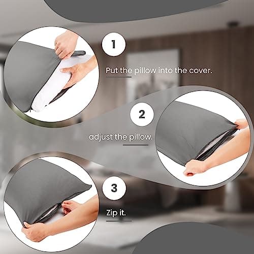 EVOLIVE Ultra Soft Microfiber Body Pillow Cover/Pillowcases 21"x54" with Hidden Zipper Closure (21"x54" Body Pillow Cover, Charcoal Grey) 6