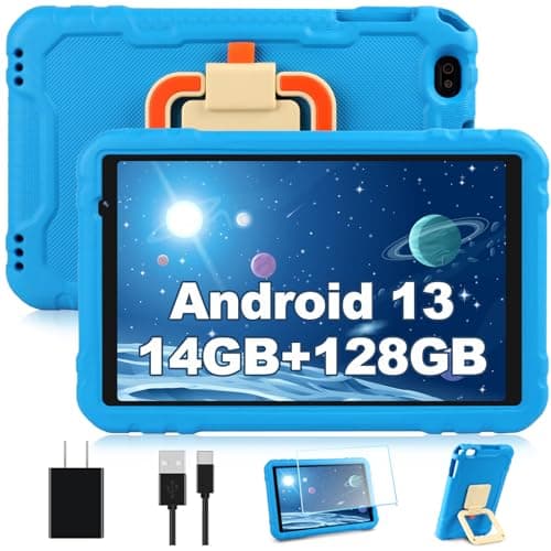 2025 Tablet 10 inch Android 13 Tablets with 14GB RAM 128GB ROM, Octa-Core, 8000mAh, Drop-Proof Case, HD IPS Display, 5G+2.4G WiFi, Bluetooth 5.0, GPS, TF 1TB, Split Screen Support,Metal Body -Blue
