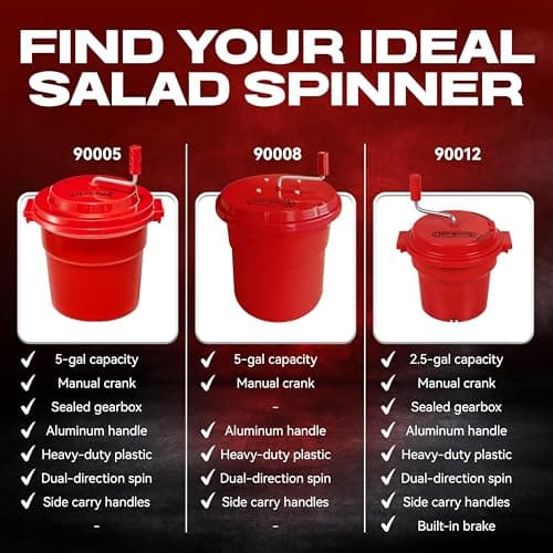 2.5 Gallon Chef Master Commercial Salad Spinner Dryer – Manual Lettuce Spinner and Fruit Washer Bowl with Strainer - Sealed Gearbox, Built In Brake System - Durable Spinner Mechanism - 90012 9