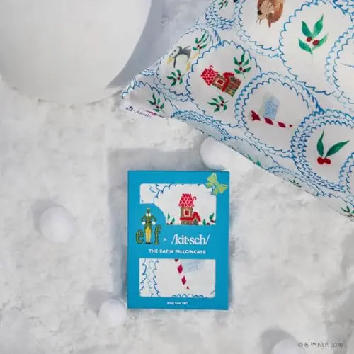 Kitsch x Elf Satin Pillowcase with Zipper for Hair & Skin - Softer Than Silk Pillow Cases, Cooling Satin Pillow Case, Wrinkle-Free & Machine-Washable, King Size Satin Pillow Case (19x36) - North Pole 8