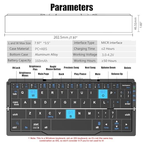 SIKAI CASE Foldable Bluetooth Keyboard with Magnetic Stand,Aluminum Alloy Mini Quiet Folding Portable Lightweight Travel Rechargeable Pocket for Tablet,iPad, Phones, Black 6