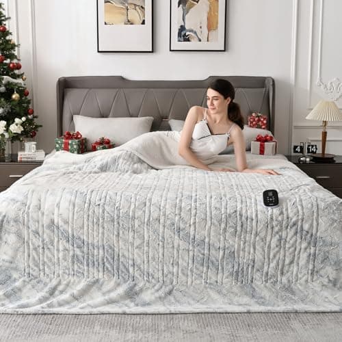 WOOMER Heated Blanket Full Size Electric Blanket 77"x 84", Soft Faux Fur Fast Heating Blanket, 10 Heating Levels & 0.5-12H Auto Off, Over-Heat Protection, ETL Certification