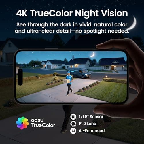 aosu T2 Ultra 4K Solar Security Cameras Wireless Outdoor, 4-Cam Kit, Smart Home Security System with TrueColor Night Vision, AI Recognition&Motion Tracking, 360°Pan&Tilt, Expandable 16TB Local Storage 5