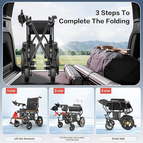 AIRHOT Foldable Electric Wheelchair for Adults, 15 Miles Long Travel Range Power Wheelchair, 300LBS Weight Capacity, All Terrain Motorized Wheelchair for Seniors Portable 8