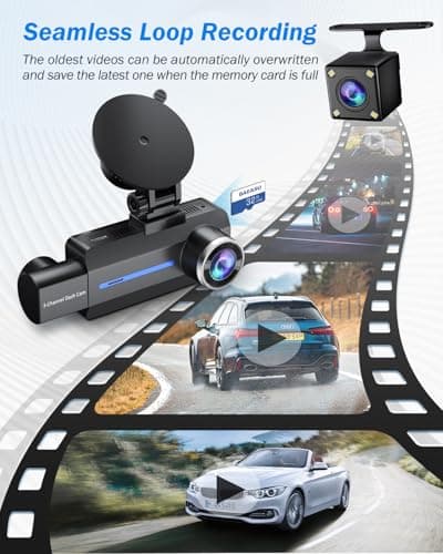 Dash Cam Front and Rear, 2.5K+1440P Triple Car Camera with 32GB Card, 3 Channel Dash Camera for Cars, G-Sensor, 3.16” IPS Screen, 24Hr Parking, 170°Wide Angle, Loop Recording, IR Night Vision, Blue 5