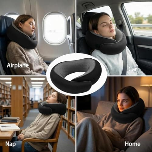 Bely King Travel Neck Pillow for Airplane - 100% Memory Foam 360° Ergonomic Support - Adjustable Velcro, Washable Velvet Cover & Compact Storage Case - Flight Essentials for Sleeping (Black) 4