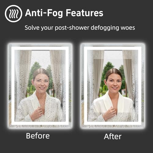 miskerm 32"x 24" LED Bathroom Mirror with Lights, Dimmable, Double Lights, Backlit + Front Lit, 3 Colors Led Mirror for Bathroom, Lighted Bathroom Vanity Mirror, Tempered Glass(Horizontal/Vertical) 5