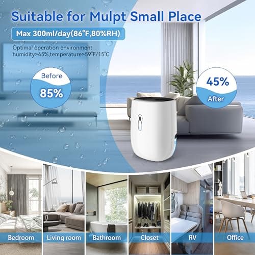 CiiVii Dehumidifiers for Home, 27 OZ Auto Shut Off Small Dehumidifiers for Bathroom with Drain Hose Portable Ultra Quiet Mini Air Dehumidifier Bedroom, RV, Closet, Basement (260 sq. ft) White 6