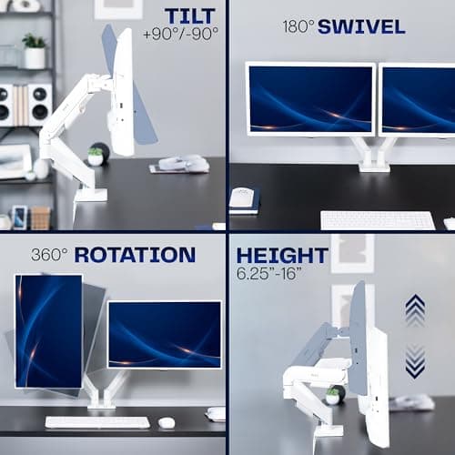 VIVO Dual Monitor Stand, Fully Adjustable Arms for 17 to 32 inch Screens, Mechanical Articulating Desk Mount, Gaming and Office Setups, VESA 75x75, 100x100, Max 19.8 lbs, Classic, White, STAND-V002OW 8