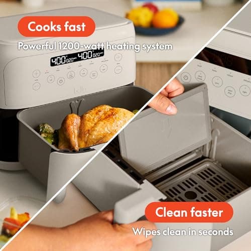 bella 4 Qt TriZone Air Fryer, EverGood™ Ceramic Nonstick Coating, Dual Basket Design w Removable Divider, Digital Touchscreen Control w 6 Preset Cooking Options, 1200 Watt, 3lb Capacity, Oatmilk 5