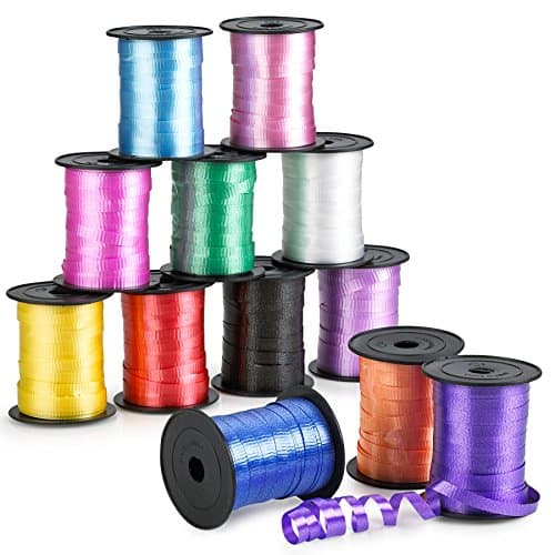 Kicko Curling Ribbon - 12 Pack of Ribbons for Crafts and Gift Wrapping in Rainbow Colors - 60-ft Rolls Versatile Ribbon for Balloons, Hair, Arts, and Decorations - Ideal Curly Ribbons for Parties