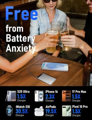 LISEN [CCC Certified][Alloy-Made] 0.5" Ultra Slim 10000mAh Power Bank, 22.5W Fast Charging with Built in USB-C Cable, Airplane Travel Essentials for iPhone 17 Air 16 15 Pro Samsung Galaxy S26 Ultra 8