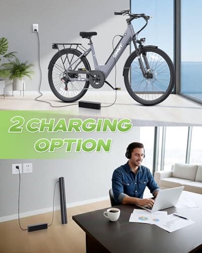 Electric Bike for Adults & Teens - 350W 26" Victor Ebike - 21-Speed, 20Mph Up to 40Miles with Dual Disc Brakes, Adjustable Handlebars, Commuter E-MTB for Men Women | UL 2849 Certified (Pale Gray) 8