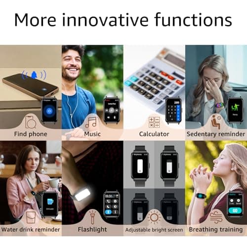 Smart Watch Fitness Tracker Make/Answer calls for Women Men with Heart Rate Blood Oxygen Sleep Monitor Sports Modes Step Calorie Counter IP68 Waterproof for Android Phones iPhone (Rectangle, Black) 7