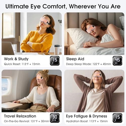 Heated Eye Mask, Cordless Rechargeable Eye Compress, Eye Relief, Improved Sleep, Washable Eye Mask, 4 Heat Levels, 4-Level Timing - Gray 7