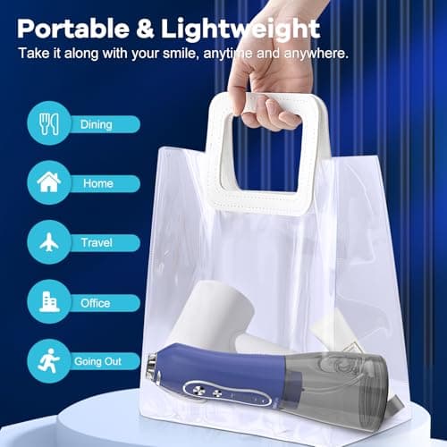 H2ofloss Water Dental Flosser Pick for Teeth: 5 Modes Cordless Portable 300ML Larger Tank Water Teeth Cleaner IPX7 Waterproof Flossing Cleaning Picks for Home Travel Dark Blue 7