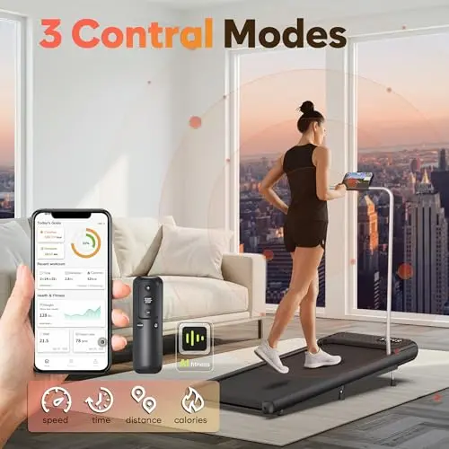 WELLFIT 10% Incline Walking Pad Treadmill with Handlebar,265LB Capacity,40 dB Low Noise Standing Under Desk Walking Jogging Running Machine for Home Office Apartment,APP/Remote Control,LED Display 5