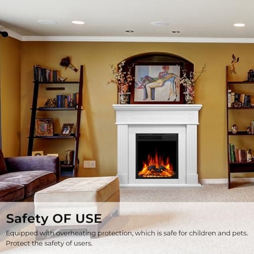 43” Electric Fireplace Mantel Freestanding Electric Fireplace, Remote Control, Adjustable Led Flame, 750W/1500w PEARLWHITE 7