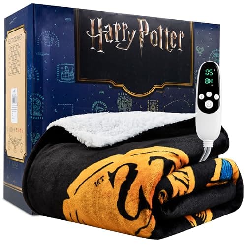 Get Trend Harry Potter Gifts Heated Blanket Electric, Twin Size Luxurious Fleece Weighted Blanket, Fast Heating with 9 Heat Settings & Auto Shut-Off, 65x90in (Black Harry Potter, Twin US)