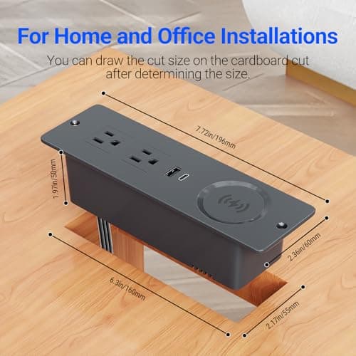 JACEPFY Recessed Power Strip 15W Wireless Charger, Recessed Outlet PD20W USB-C Fast Charging, Flush Mount Power Strip with 2 Outlets and USB Ports for Furniture Nightstand Sofa Table 5