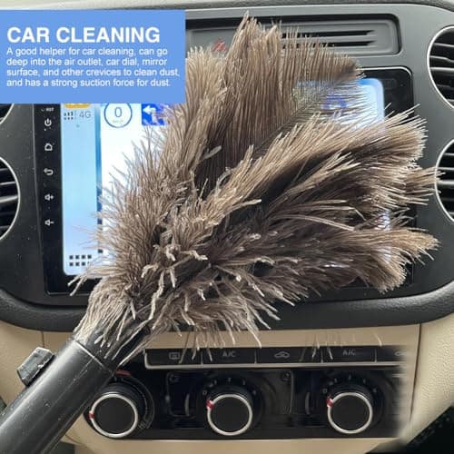 2pcs Ostrich Feather Duster for Cleaning, 9.8-16 inch Fluffy Natural Retractable Feather Duster with Retractable Handle (Black) 7