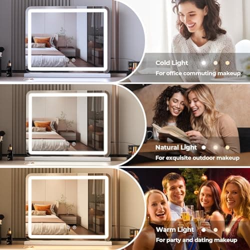 ZL ZELing Vanity Mirror with Lights, 23 Inch Large Makeup Mirror with LED Lights, Smart Touch Dimmable 3-Color Light, Memory Function, USB Charging Port, and Magnifying Glass 6