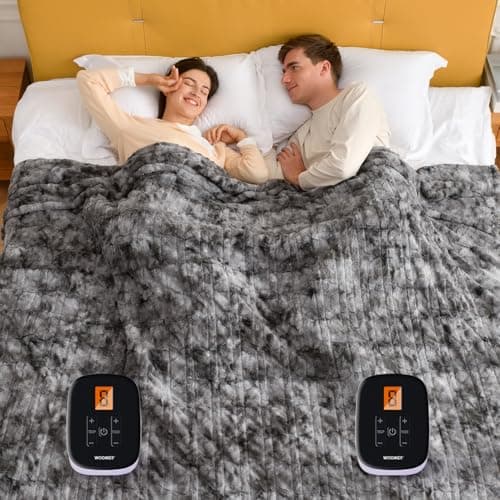 WOOMER Heated Blanket Queen Size 84" x 90", Electric Blanket with 0.5-12 Hours Timer & 10 Heating Levels, ETL Certified, Marble Gray Double-Sided Faux Fur, Machine Washable