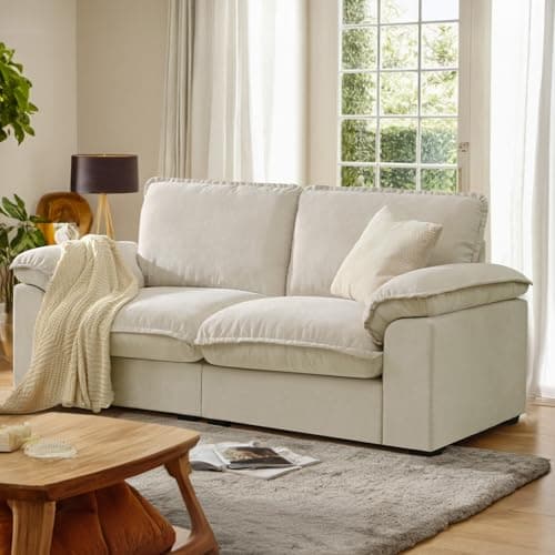 HALLYBEE 72" Cloud Couch Loveseat Sofa with Padded Armrests & Deep Seat Sofas for Living Room Apartment Office Chenille Fabric Beige 9
