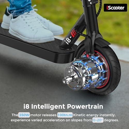iScooter Electric Scooter, 12 Miles Long Range, 18 Mph Top Speed, Commuting Electric Scooter with Cuise Control, Double Braking Systems Escooter for Adults and Teens - i8 7