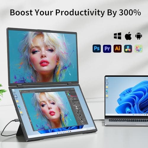 Laptop Screen Extender,15.6" Dual Monitors (Wins/Mac) Folding Stacked Portable Dual Monitor, USB C Travel Extended Computer Display with Triple Portable Monitor for Laptop PC Windows Mac 3