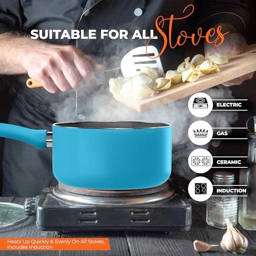 Utopia Kitchen Detachable handle Nonstick Saucepan with Glass Lid, Multipurpose Use for Home, Kitchen or Restaurant (Turquoise) 6
