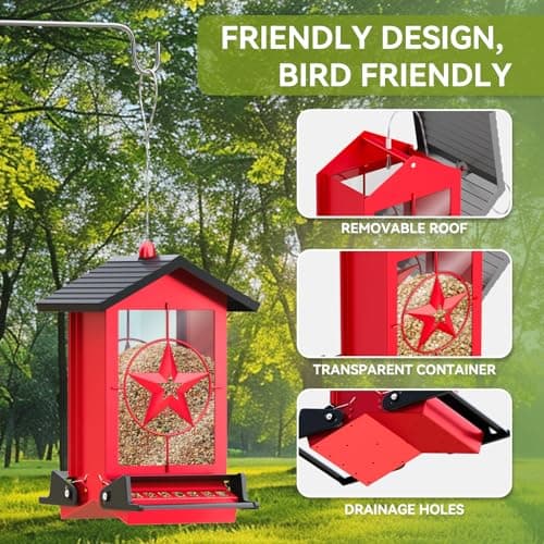 Squirrel Proof Bird Feeders for Outdoors Hanging, Metal Wild Bird Feeders with Bilateral Weight Activated Perches, 5LB Large Weatherproof Durable Backyard Feeders for Cardinals, Blue Jay,Finch -Red 5