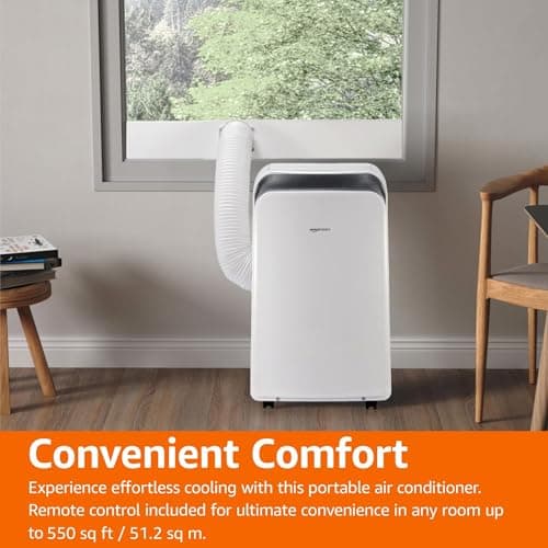 Amazon Basics 3-In-1 Portable Air Conditioner with Follow Me Remote, Timer, Sleep Mode, Auto Swing, Dehumidifier, 12000 BTU (ASHRAE), Cools Up to 550 Sqf Bedroom, White 6