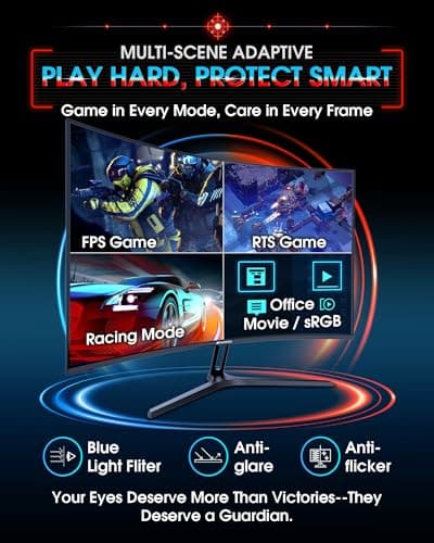 SANSUI 27 Inch Curved 240Hz Gaming Monitor FHD 1080P, 1500R Curve Computer Monitor, 130% sRGB, 4000:1 Contrast, HDR, FreeSync, MPRT 1Ms, Low Blue Light, HDMI DP Ports, Metal Stand, DP Cable Incl. 8