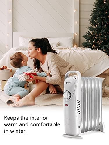JASUN Oil Filled Radiator Heater with Adjustable Thermostat, Mini Portable Space Heater 700W for Indoor Use, Overheat Safety, Quiet Work, White 8
