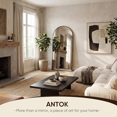 Antok 71" x28” Arched Full Length Floor Mirror, Black Aluminum Frame, Free Standing/Wall Mount/Leaning for Bedroom, Living Room, Dressing Room 4