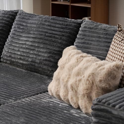 ovios 104" Cloud Boneless Couch with L-Shape Chaise,Modern Sectional Modular Sofa with Deep Seat, Upholstered Couches for Living Room Bedroom,No Assembly Required, Grey (Plush Corduroy Fabric) 9