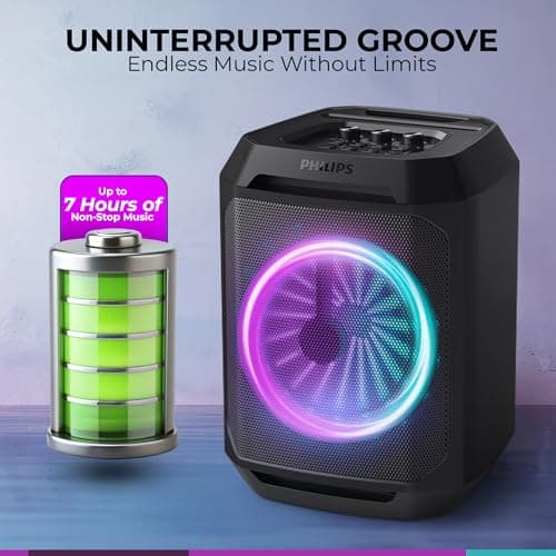 Philips Bluetooth Party Speaker, Dynamic Bass Boost, Bluetooth and Aux-in, Microphone Input, Wireless Pairing for Stereo Sound, Up to 7 Hours Battery, Built-in Carry Handle (Party Speaker 2208-4) 9