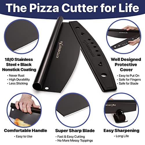 KitchenStar 16-Inch Pizza Cutter Rocker Blade - Sharp Stainless Steel Slicer Knife, Protective Cover, Black, Large - Professional Pizza Oven Accessories 3
