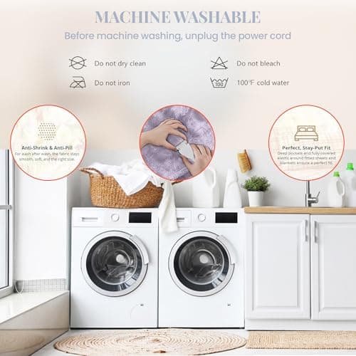 Thermee Micro Flannel Heated Blanket Queen Size - 10 Settings, Programmable, Rapid Heating, Luxuriously Soft - English Blue 6