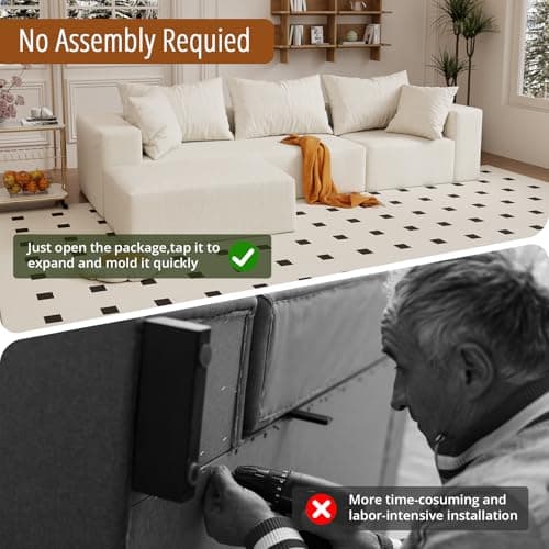 Vamcheer Modular Sectional Sofa with Chaise, Modern L Shaped Cloud Couch with Deep Seat, Sectional Couches for Living Room, Apartment, Office, No Assembly Required, Beige 7